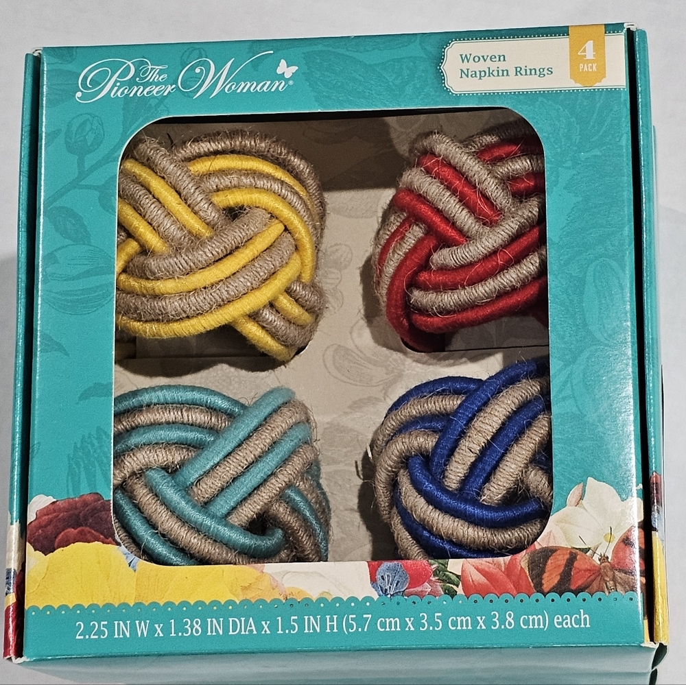 Woven Napkin Rings Set of 4 Box Pioneer Woman New Natural Materials